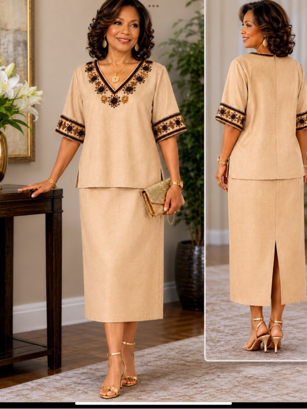 SPENCER JEREMY 100% Linen 2 Piece Beaded Skirt Suit NWT Size 20